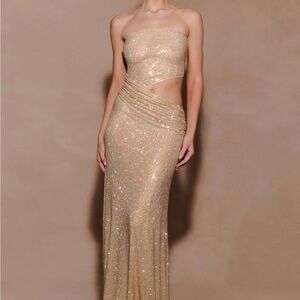 Meshki Starla Gold Strapless Gown